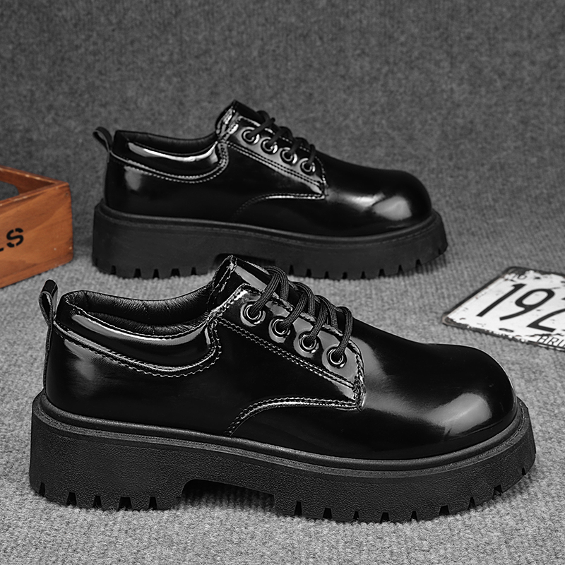 Men Shoes For Office Work - Men Glossy Leather Lace‑up Platform Shoes