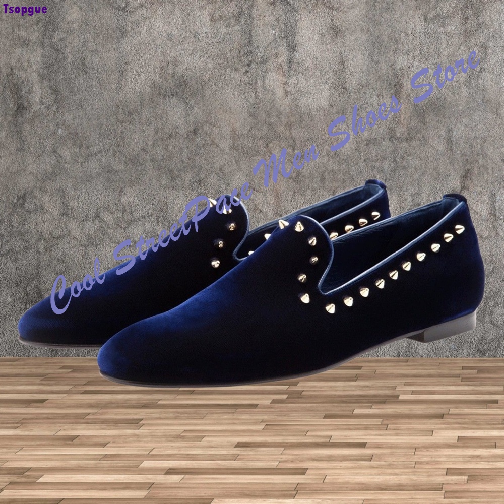 Men Navy Blue Velvet Studded L - огляд і ціна Men'S Shoes Navy Blue