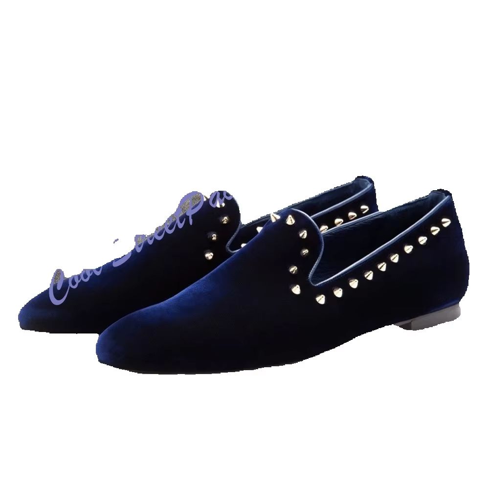 Men Navy Blue Velvet Studded L - огляд і ціна Men'S Shoes Navy Blue